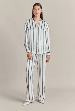 Imogen Satin Wide Leg Trouser Green Stripe