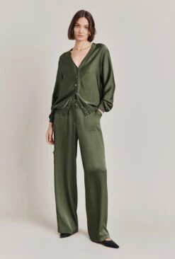 Aurora Satin Cargo Trousers Thyme -Ghost Fashion Store P06G005 J96 28553 650px 964px