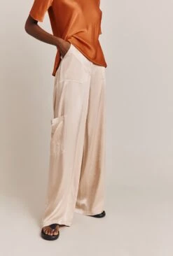 Aurora Satin Cargo Trousers Stone -Ghost Fashion Store P06G005 N04 27258 650px 964px