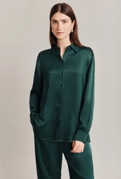 Ellie Satin Shirt Dark Green