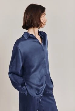 Ellie Satin Shirt Dark Blue -Ghost Fashion Store Q06G007A K74 28578 650px 964px