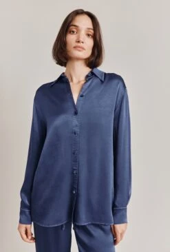 Ellie Satin Shirt Dark Blue