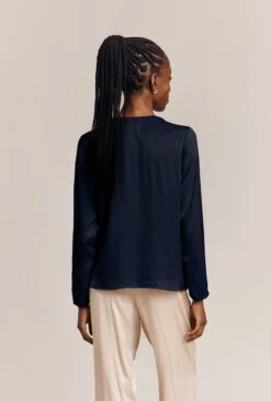 Efie Satin Long Sleeve Blouse Navy -Ghost Fashion Store Q06G010 K10 26886 650px 964px