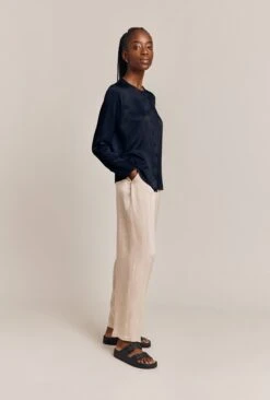 Efie Satin Long Sleeve Blouse Navy -Ghost Fashion Store Q06G010 K10 26888 650px 964px