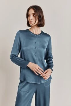 Efie Satin Blouse Dark Blue