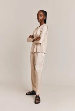 Efie Satin Long Sleeve Blouse Stone -Ghost Fashion Store Q06G010 N04 26765 650px 964px