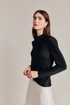 Mika Satin Turtleneck Top Black -Ghost Fashion Store Q07G002 A01 28810 650px 964px