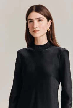 Mika Satin Turtleneck Top Black -Ghost Fashion Store Q07G002 A01 28812 650px 964px