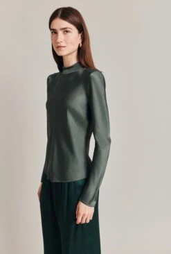 Mika Satin Turtleneck Top Dark Sage -Ghost Fashion Store Q07G002 J11 28822 650px 964px