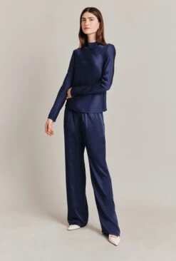 Mika Satin Turtleneck Top Navy -Ghost Fashion Store Q07G002 K10 28816 650px 964px