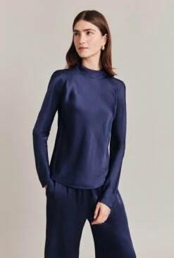 Mika Satin Turtleneck Top Navy -Ghost Fashion Store Q07G002 K10 28818 650px 964px