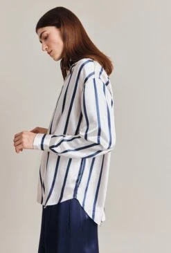 Amy Satin Long Sleeve Shirt Navy Stripe -Ghost Fashion Store Q07G009 Z79 28843 650px 964px