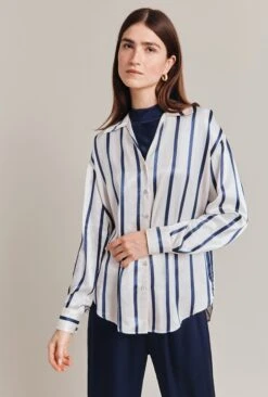 Amy Satin Long Sleeve Shirt Navy Stripe -Ghost Fashion Store Q07G009 Z79 28981 650px 964px