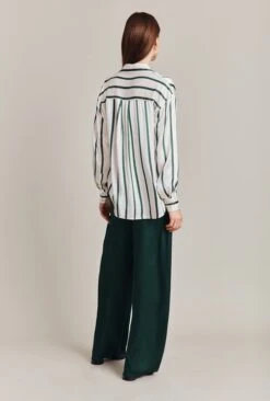 Amy Satin Long Sleeve Shirt Green Stripe -Ghost Fashion Store Q07G009 Z80 28829 650px 964px