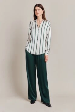 Amy Satin Long Sleeve Shirt Green Stripe -Ghost Fashion Store Q07G009 Z80 28830 650px 964px
