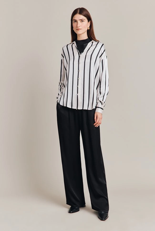 Amy Satin Long Sleeve Shirt Black Stripe 4 Amy Satin Long Sleeve Shirt Black Stripe - Image 2
