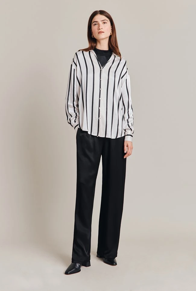 Amy Satin Long Sleeve Shirt Black Stripe 5 Amy Satin Long Sleeve Shirt Black Stripe - Image 3