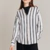 Amy Satin Long Sleeve Shirt Black Stripe -Ghost Fashion Store Q07G009 Z81 28835 650px 964px