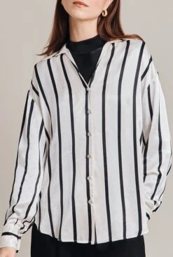 Amy Satin Long Sleeve Shirt Black Stripe 11 Amy Satin Long Sleeve Shirt Black Stripe -Ghost Fashion Store Q07G009 Z81 28990 650px 964px