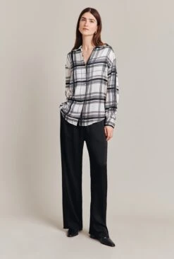 Amy Satin Long Sleeve Shirt Black Check -Ghost Fashion Store Q07G009 Z83 28845 650px 964px