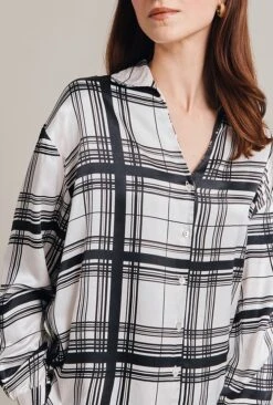 Amy Satin Long Sleeve Shirt Black Check -Ghost Fashion Store Q07G009 Z83 28996 650px 964px