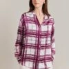 Amy Satin Long Sleeve Shirt Purple Check -Ghost Fashion Store Q07G009 Z84 28850 650px 964px