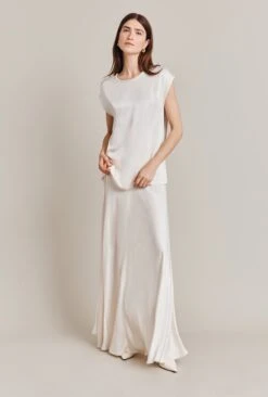 Melody Satin Short Sleeve Top Ivory -Ghost Fashion Store Q07G019 M12 29010 650px 964px