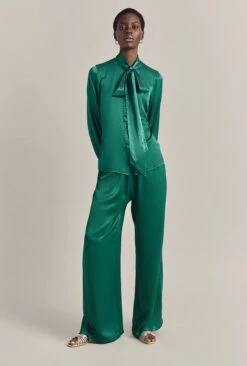 Anna Satin Pussybow Blouse Green -Ghost Fashion Store Q07G022 J30 29734 650px 964px