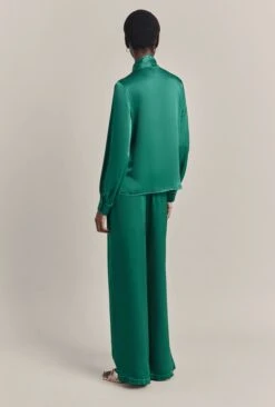 Anna Satin Pussybow Blouse Green -Ghost Fashion Store Q07G022 J30 29736 650px 964px