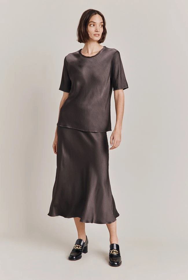 Luna Satin Slip Skirt Dark Charcoal 4 Luna Satin Slip Skirt Dark Charcoal - Image 2