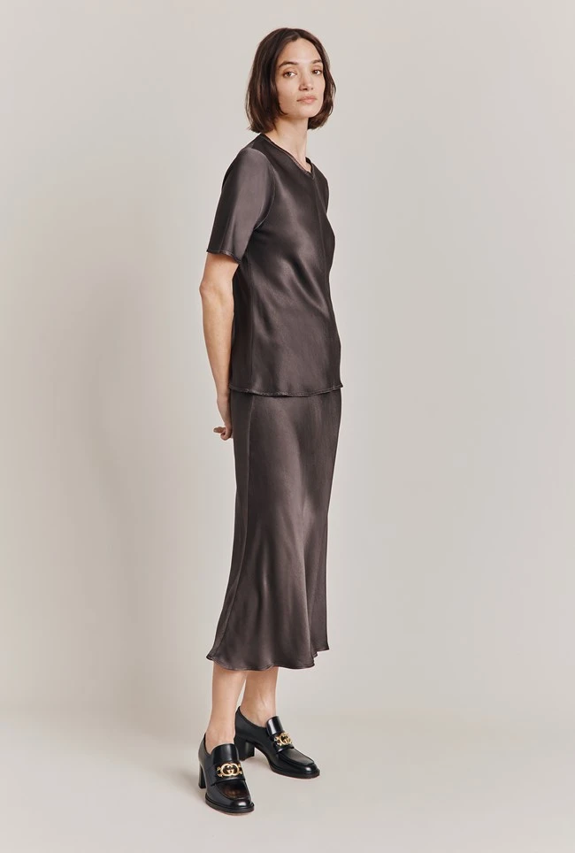 Luna Satin Slip Skirt Dark Charcoal 5 Luna Satin Slip Skirt Dark Charcoal - Image 3