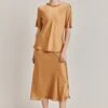Luna Satin Slip Skirt Tobacco Brown