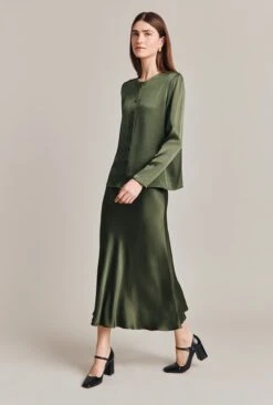 Luna Satin Slip Skirt Thyme -Ghost Fashion Store S05G002A J96 28591 650px 964px