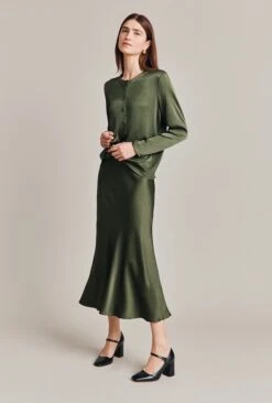 Luna Satin Slip Skirt Thyme -Ghost Fashion Store S05G002A J96 28592 650px 964px