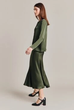 Luna Satin Slip Skirt Thyme -Ghost Fashion Store S05G002A J96 28593 650px 964px