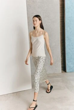 Emma Satin Slip Midi Skirt Cream Spot