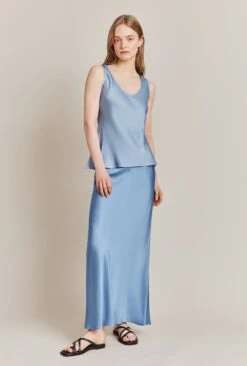 Emma Satin Midi Skirt Cornflower Blue -Ghost Fashion Store S06G004 K92 27843 650px 964px