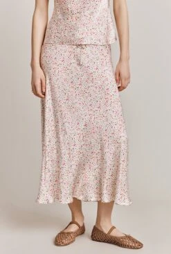 Darcy Satin Midi Skirt Cream Bubble