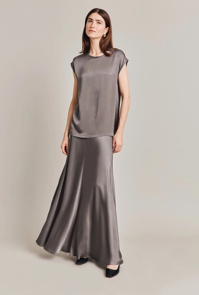 Adrianna Satin Maxi Skirt Grey 5 Adrianna Satin Maxi Skirt Grey - Image 3