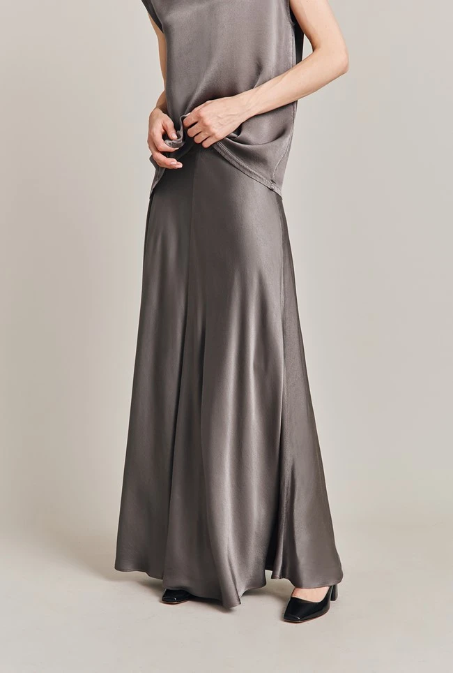 Adrianna Satin Maxi Skirt Grey 6 Adrianna Satin Maxi Skirt Grey - Image 4