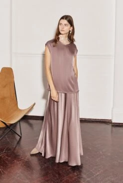 Adrianna Satin Maxi Skirt Grey