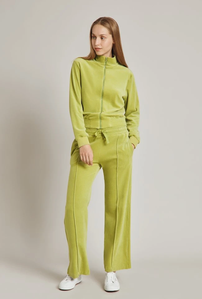 Wide Leg Velour Pant Green 4 Wide Leg Velour Pant Green - Image 2