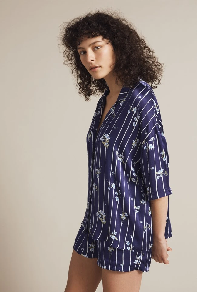 Lucy Satin PJ Set Stripe Floral 3 Lucy Satin PJ Set Stripe Floral